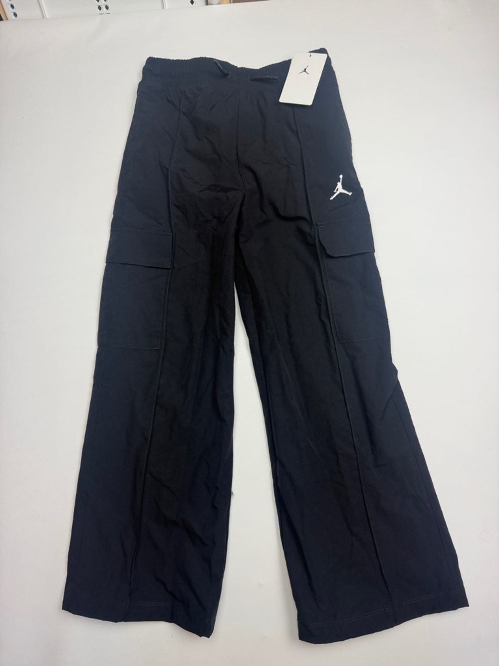 Jordan Black Cargo-Style Track Pants with White Jumpman Girls Medium NWT - Picture 1 of 5